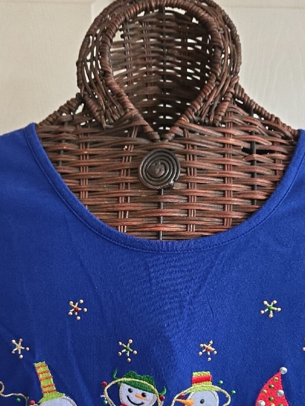 Kim Rogers Deep Blue Knit Snowman Top-XL - Picture 7 of 8